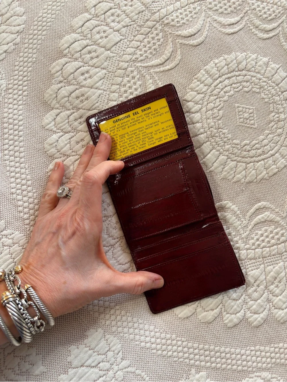 NWOT eelskin Men's trifold Card Wallet - Deep brown Leather